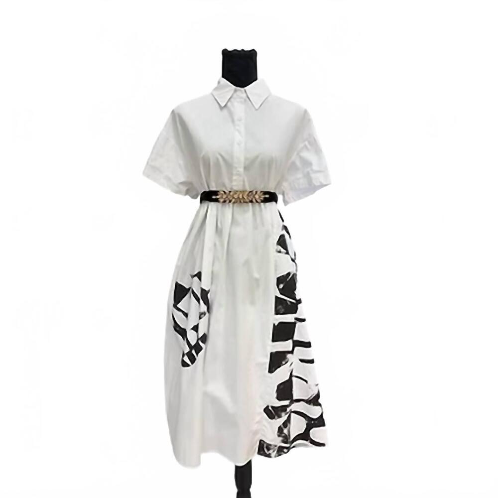 NEW MIMOTO women's collared midi dress in white